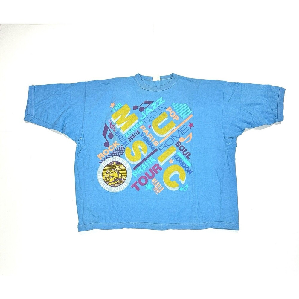 Vintage 90s European Music Tour Jazz T-Shirt Mens XL Blue Graphic Print USA Made